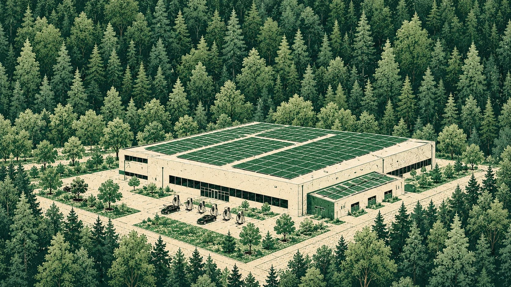 Industrial building with a rooftop solar array